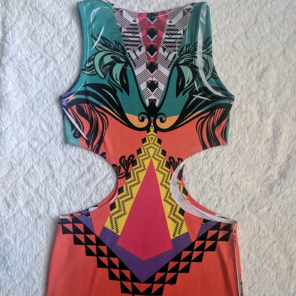 Aztec Colorful Mini Cut-out Dress